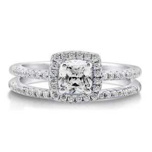 STERLING SILVER CUSHION CUT WEDDING SET SIZE 7